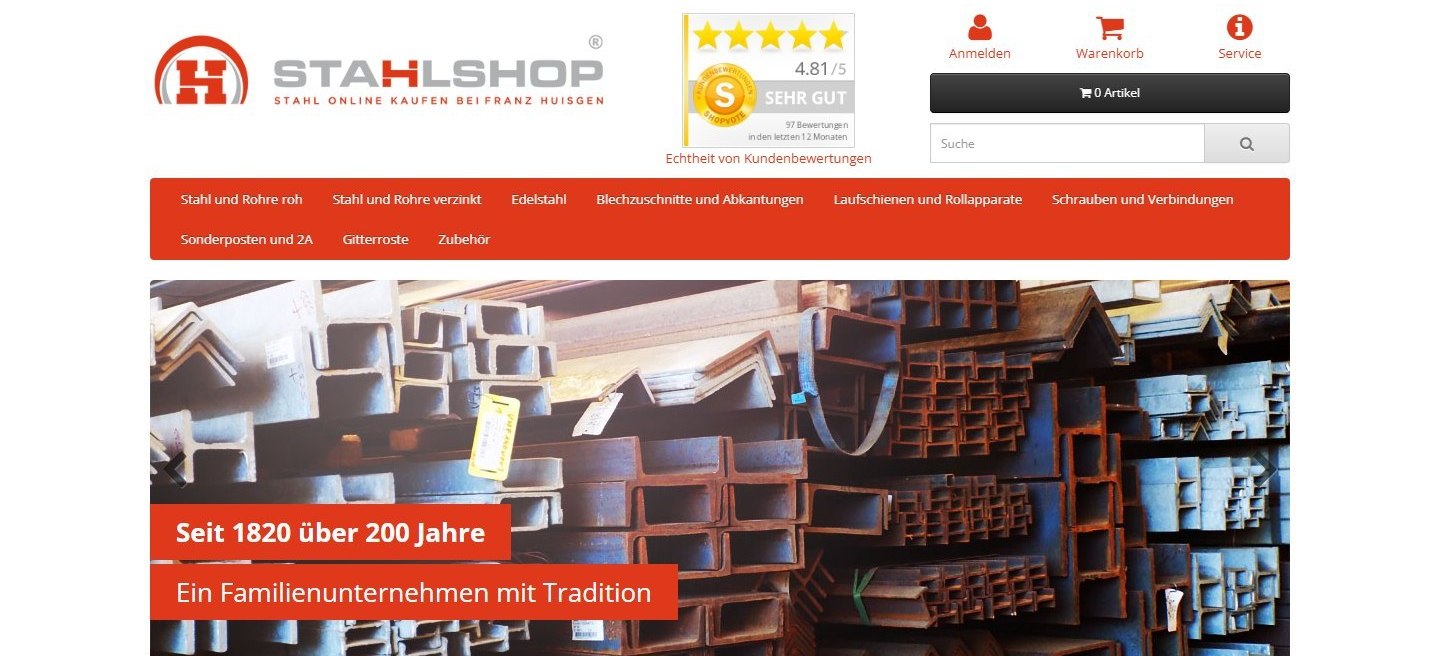 Screenshot of the Stahlshop.de homepage